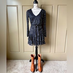 City Studio Black and Gold Foil Dot Tiered Dress